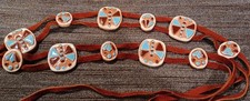 Southwestern Ceramic Concho Tie Belt 59" Suede Leather Boho Santa Fe Artisan