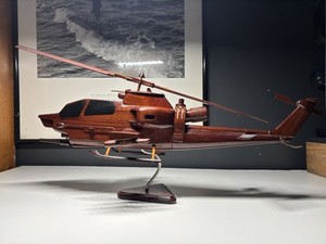 AH-1 Cobra Helicopter Handcrafted Natural Mahogany Premium Wood Desk Model