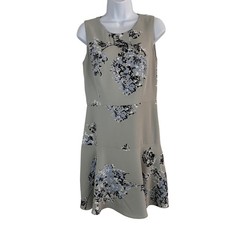 Armani Exchange Floral Drop Waist Flare Dress Women's 6 Gray Sleeveless Cocktail