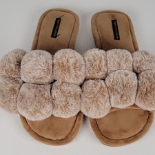 Pretty You London E6 Women's Slider Slipper w/ Pom-Poms Dolly Grey - US 9-10