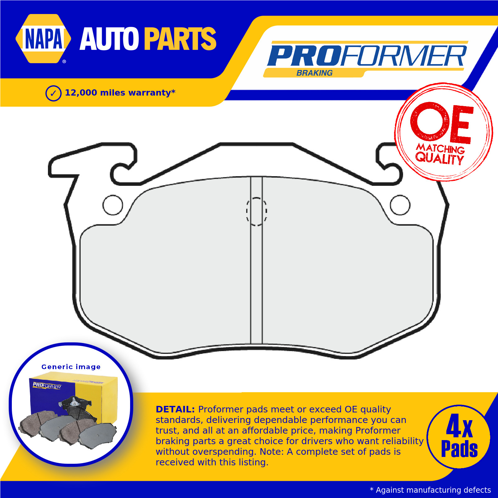 Brake Pads Set fits CITROEN XSARA N0, N1, N2 1.6 Rear 00 to 05 Proformer