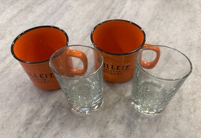 Bulleit Bourbon Frontier Whiskey Glasses + Ceramic Campfire Coffee Mugs Set of 2