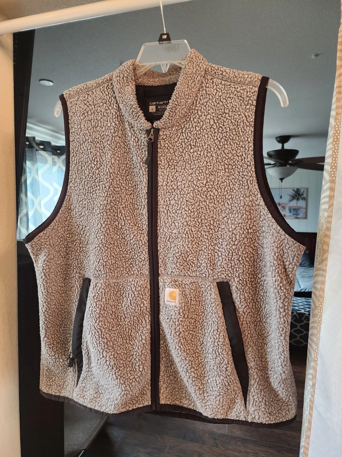 Carhartt Fleece Vest Mens Large Gray Relaxed Fit Sherpa Full Zip 104995 Pockets