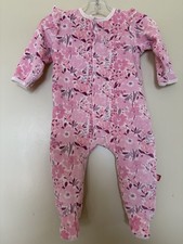 Magnetic Me Pink Floral Cotton Polyester Velour Footed Romper Size 3-6 Months