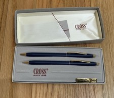 Cross Century Classic Matte Satin Blue With Gold Trim Rare Pen Pencil Set