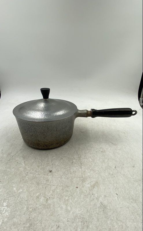 Vintage Aluminum Silver Cookware Saucepan With Black Handle And Lid
