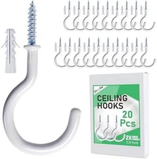 20 Pack 2.9 Inch Heavy Duty Ceiling Hooks Vinyl Coated Screw-In Wall Hooks