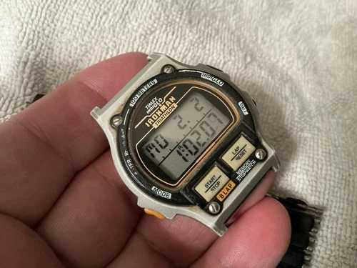 Vintage Timex Ironman Triathlon 8-Lap Memory Watch 100M Digital Black & Silver