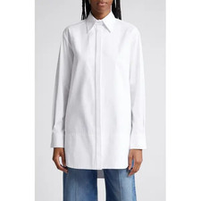 Brandon Maxwell Jade Long Sleeve Button Up Size Small White Cotton Silk Luxury