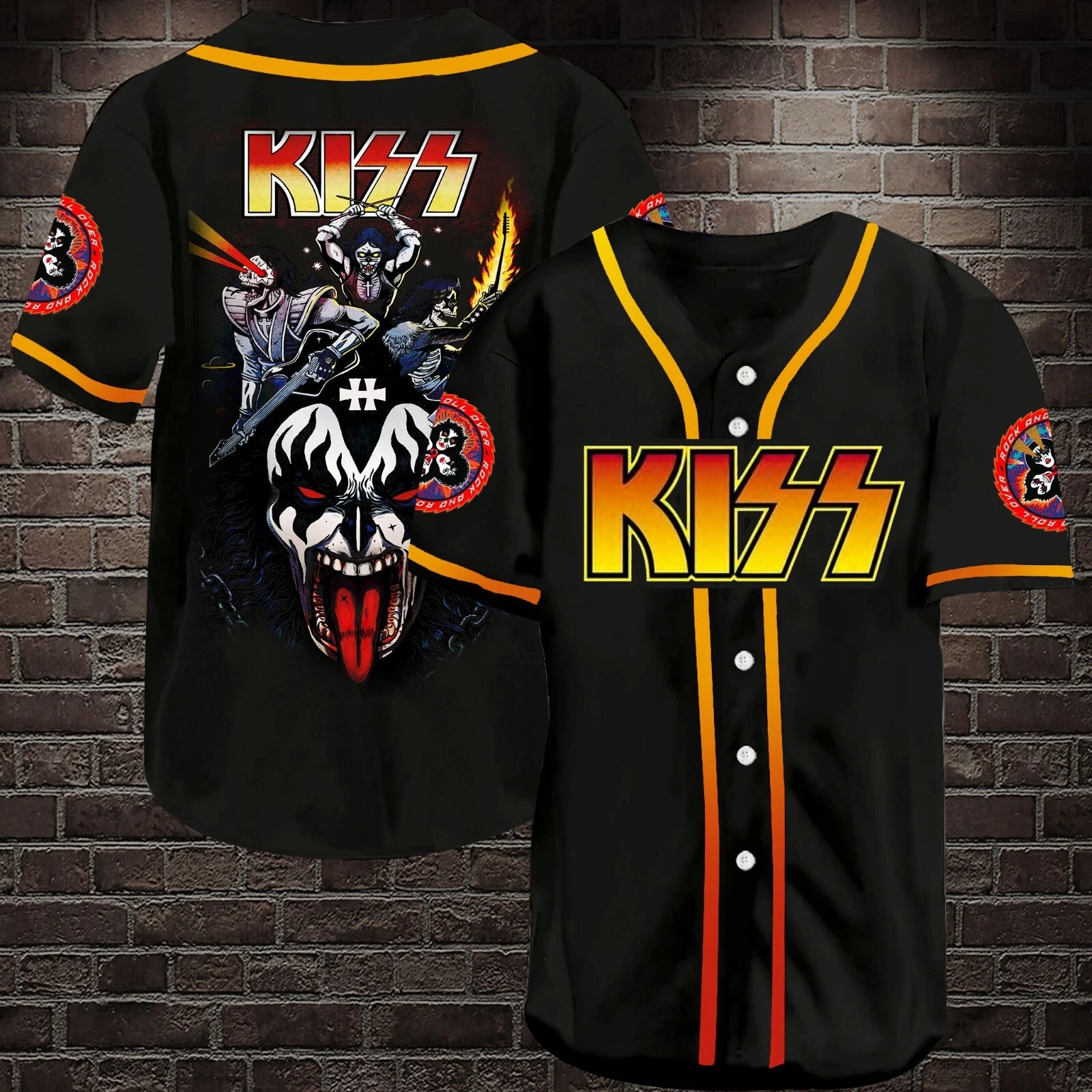 Unisex Kiss Rock Band Printed Baseball Jersey Shirt