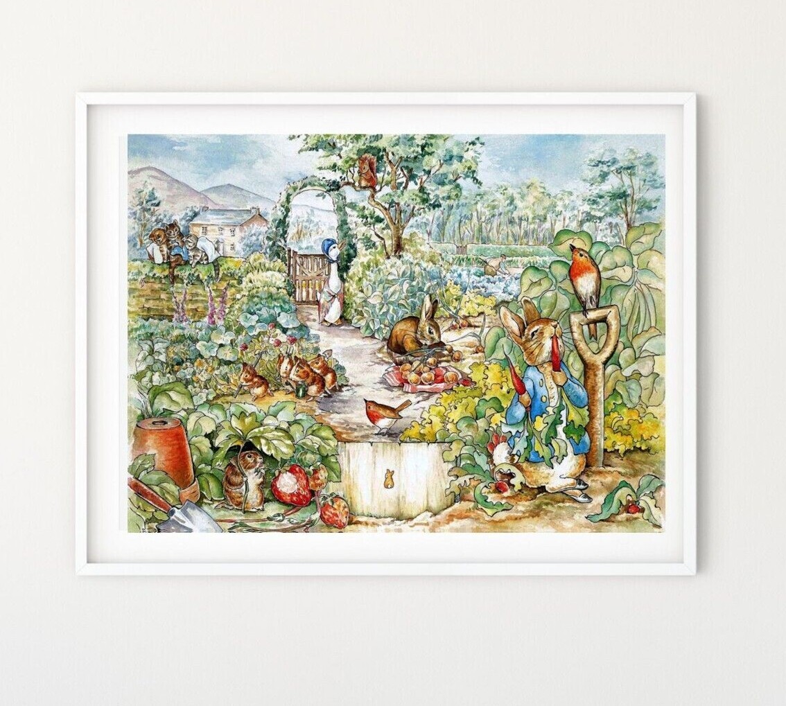 Beatrix Potter Garden Kids Printed Wall Art Box Framed Canvas or