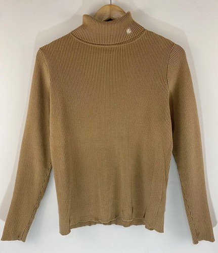 Lauren Ralph Lauren Women’s M Camel Ribbed Mock Neck Sweater Pullover Y2K