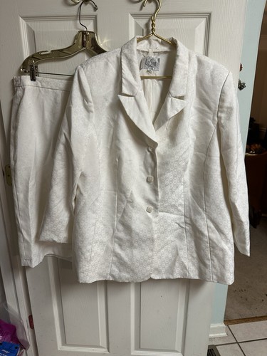 Le Suit Women's 2 Piece Skirt Suit White Wedding Geometric 2XL 3XL 22 VNT 90s