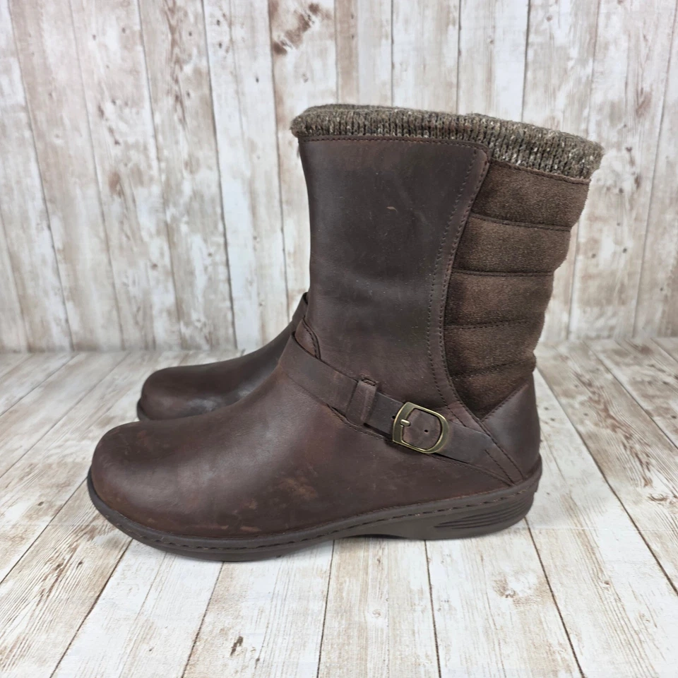 Teva Leather Ankle Boots Knit Cuff Buckle Accent Brown Boots Women's 8.5 - Image 2 of 4