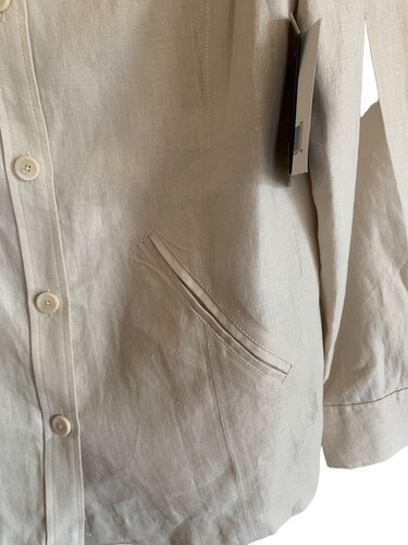 NWT Liz Claiborne Linen Womens Button Up Shirt Overshirt Cream Sz 10 Cost $99 - Picture 9 of 16