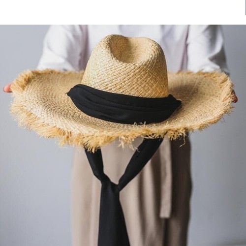 Women Sun Hats Weave Black Ribbon Lace 