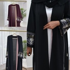 Muslim Fashion Long Sleeved Embroidered Abaya Cardigan Wool Sweater Dress Robe