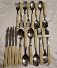 Pfaltzgraff Tea Rose Flatware 19 pc 4 Place Sets CHINA Stainless Plastic Handle