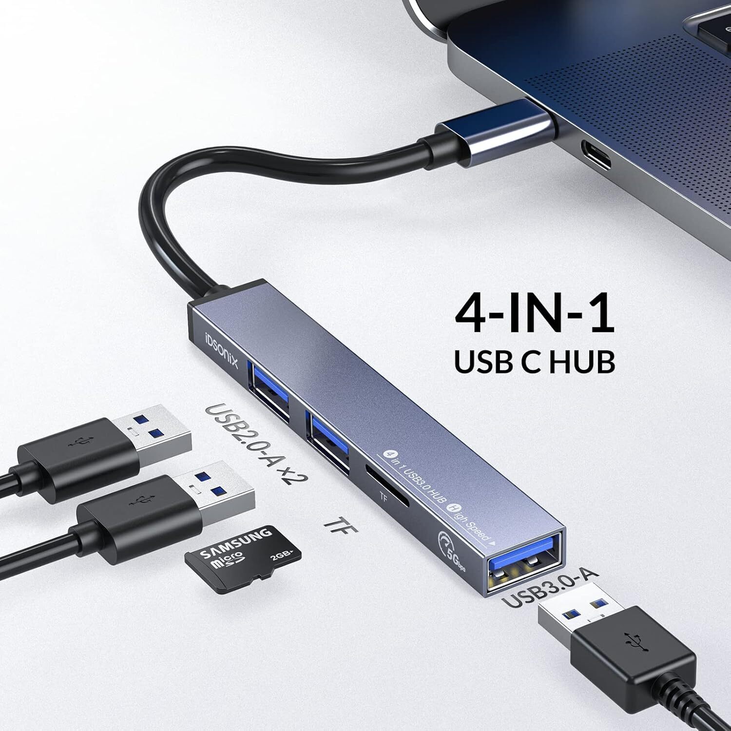 USB Hub Multiport Dock Multi-Splitter USB Type-C 3.0 Hub Adapter SD/TF Reader UK