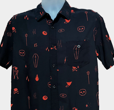 HOT TOPIC Shirt Men's Small Jet Black Red Skeleton 8 Ball Skull