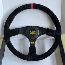 OMP Suede Leather Thickened Spoke Sport Flat bracket Steering Wheel 340mm 13.5'
