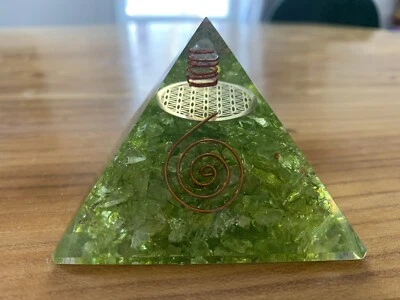 Natural Peridot Orgone Pyramid Large 3in ***Good Health and Restful Sleep***