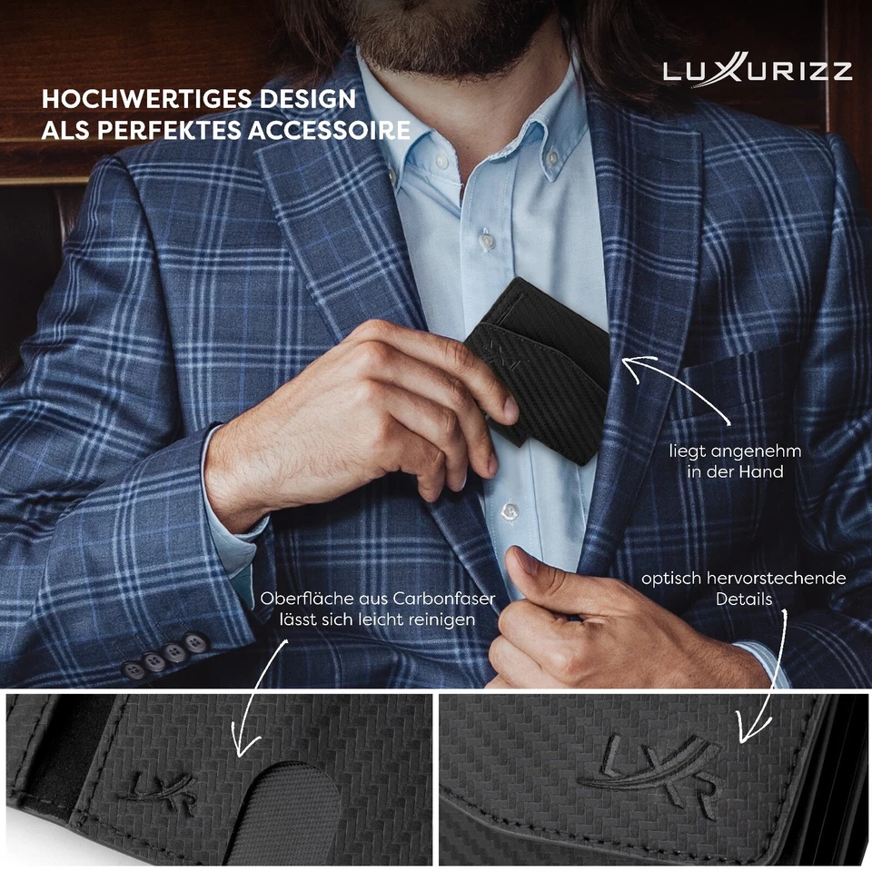 Luxurizz® Slim Wallet Mit Münzfach Rfid Schutz Geldbeutel Portmonee Geldbörse - Bild 3 von 4
