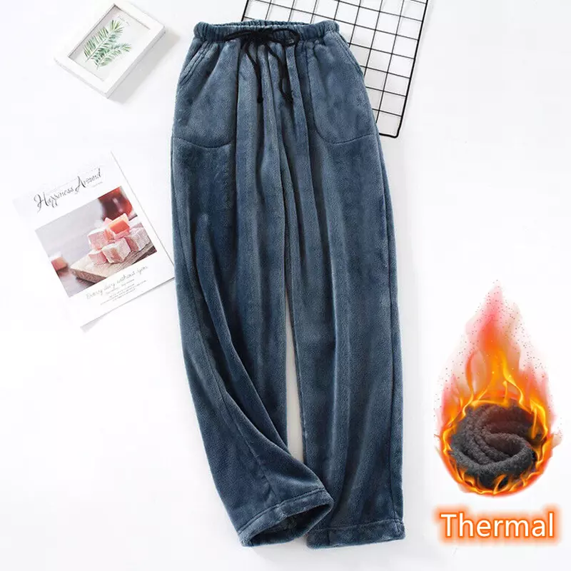 Thermal Pajamas Pants Warm Sleep Pants Men Winter Lounge Pants Fleece Inside