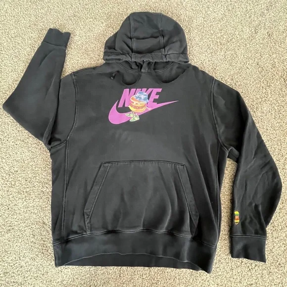 NIKE‎ Burger Bucket Hat Swoosh Logo Hoodie Pullover Sweatshirt Y2K Men's large