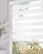 Persilux Cordless Light Filtering Zebra Blinds (18"W x 64"H, White) Zebra Shades