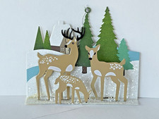 3D Metal DEER FAMILY Scene Ornament Christmas Tree Stag Buck Doe Snow Evergreens