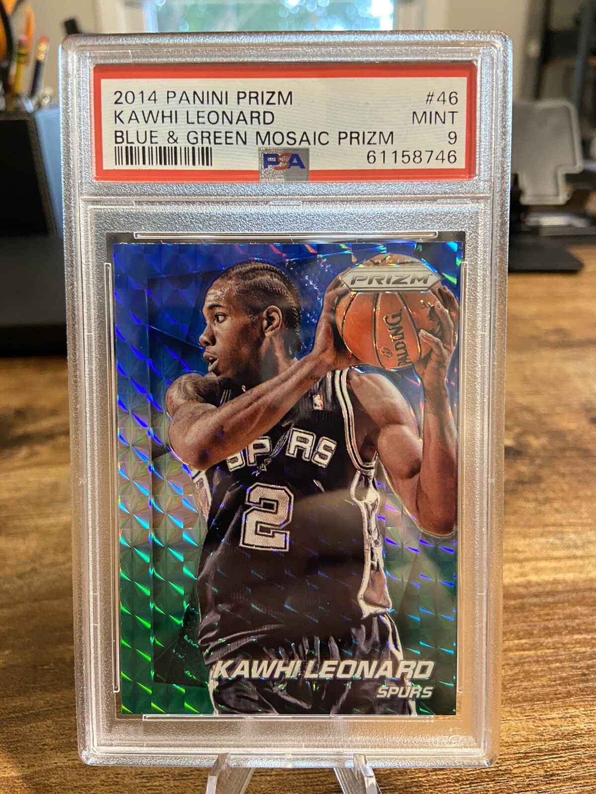 2014 Panini Prizm Kawhi Leonard Blue/Green Mosaic Prizm PSA 9