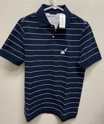 Nautica klassische Passform gestreift Deck Polo Herren Hemd marineblau, weiß gestreift neu mit Etikett X-Small - Bild 2 von 6