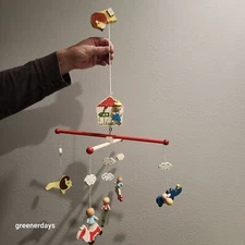 Vintage IRMI Zoo animals CRIB MOBILE musical nursery 60's? painted wood as is