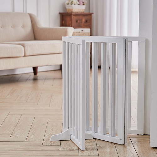 3/4 Panels Folding Pet Gate Freestanding Wooden Dog Fence Safety Barrier Divider - Picture 22 of 35