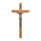 Vintage Wooden Metal Wall Cross Crucifix Holy Religious Carved Christ Natural