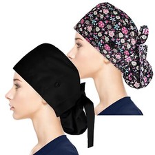 Adjustable Working Cap w/ Button  Sweatband Ponytail Pouch Hat for Women
