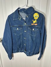 Hand painted tweety bird sylvester jean jacket M looney tunes
