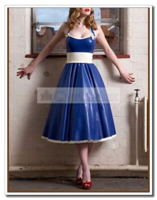 Latex Sun Dress Big Bowknot Jumper Dress Princess Wide Halter Style No Zip D106