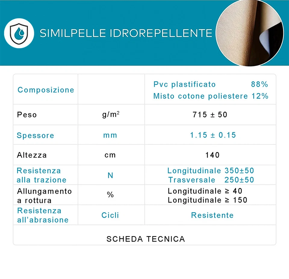 Tessuto ecopelle al metro h140 tappezzeria divano rivestimento pelle finta sky - Immagine 2 di 3