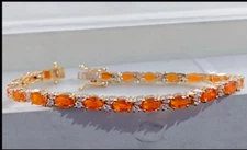 Fire Opal and Moissanite Bracelet  Vermeil Yellow Gold Over Sterling Silver 7 In