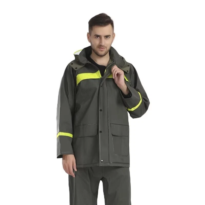 Impermeable Verde con Capucha, Trajes de Lluvia Dos Piezas Impermeable Bolsillos y Cremallera Foto 3 de 4