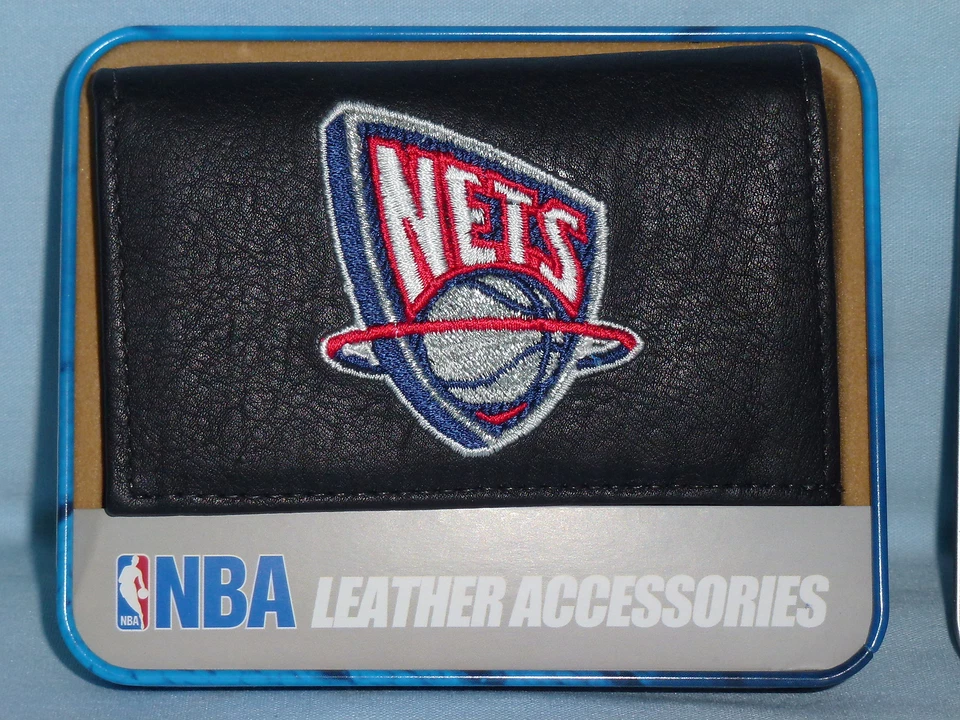 NEW JERSEY / BROOKLYN NETS   embroidered  Leather TriFold Wallet    NIB    black - Image 2 of 4