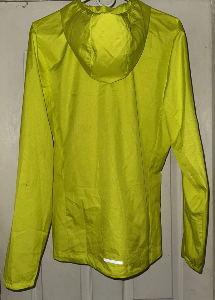 Adidas Jacket Mens Small Yellow Hooded Windbreaker Full Zip Reflective 3-Stripes - Image 2 of 3