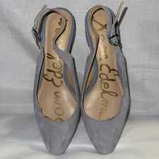 Sam Edelman Baby Blue Leather Slingback Shoes Lorene Womens Size 7 Block Heel