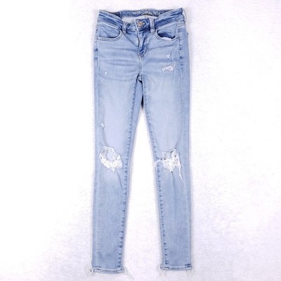American Eagle Jeggings Womens 0 Regular Light Wash Distressed Ripped Raw Hem