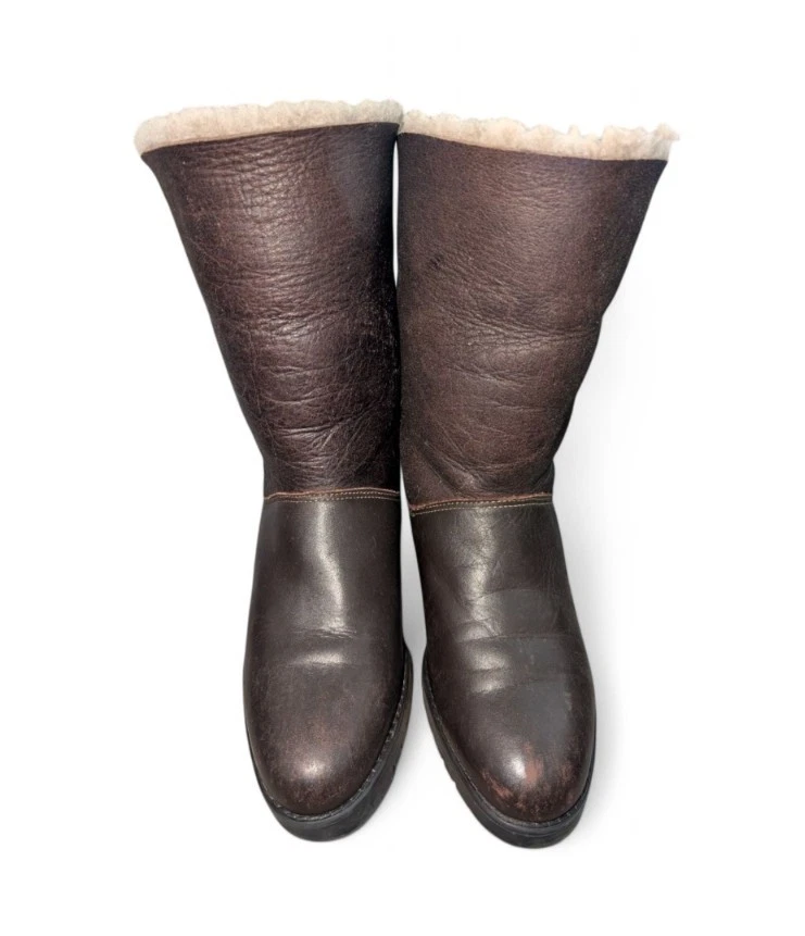 Botas de invierno vintage La Canadienne de cuero marrón/lana de oveja 7M Foto 2 de 4