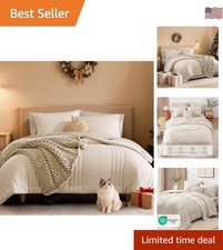 Queen Comforter Set - 7 Pieces Beige Bed in a Bag Queen Bedding Sets with Com...