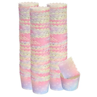 QUARKZMAN 150pz Colorful Pirottini da Forno in Carta 6oz Pirottini per Cupcake Pirottini Frittella Smerlati Contenitori Monouso Antigrasso per Festa di Compleanno, Blu Sfumato