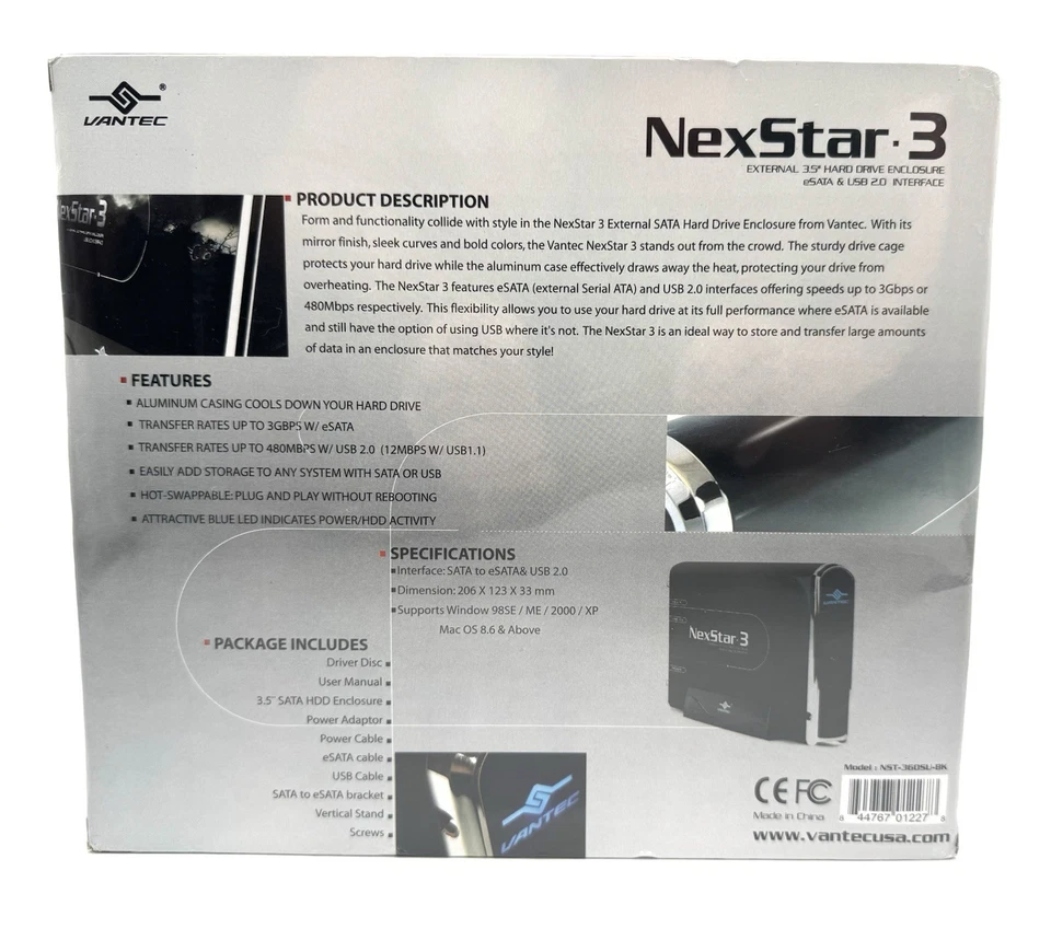Vantec NexStar 3 External 3.5" Hard Drive Enclosure NST-360SU-BK - NEW/SEALED - Image 2 of 4